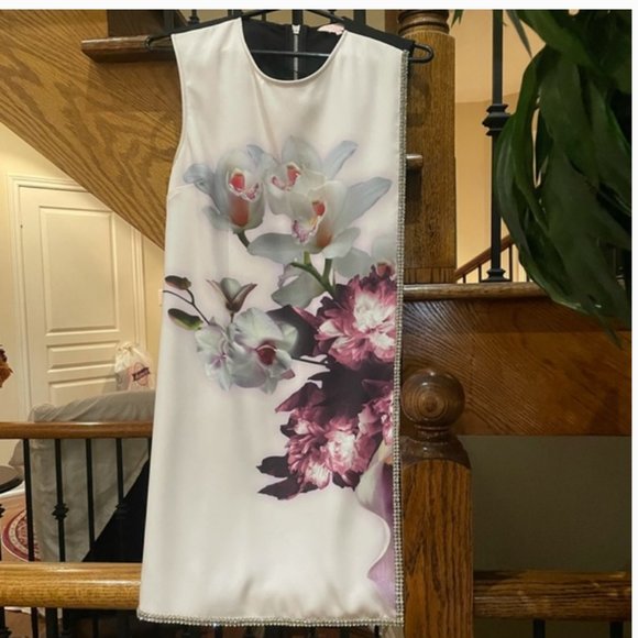 Ted Baker Amiro Embellished Pink Black Floral Print Sheath Dress size 2 nwot - Picture 10 of 16